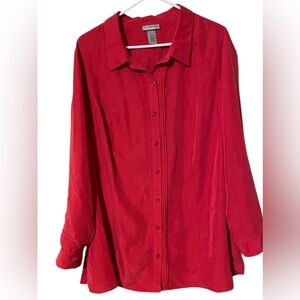 Catherines Button Up Top Womens 1X Pink Read Roll Tab Sleeves Collar Modal Blend